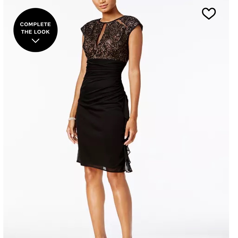 Elegant Black Lace Cap-Sleeve Sheath Dress